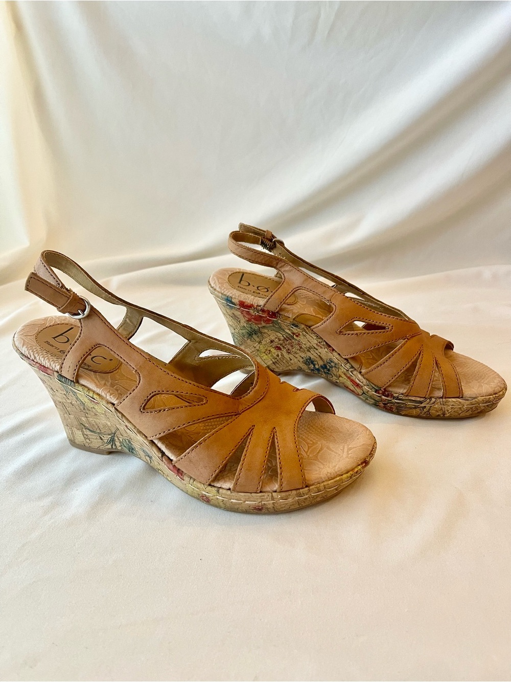 b.o.c. Tan Floral Cork-Style Wedge Sandals